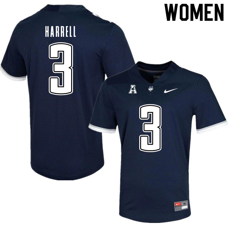 Women #3 Diamond Harrell Uconn Huskies College Football Jerseys Sale-Navy